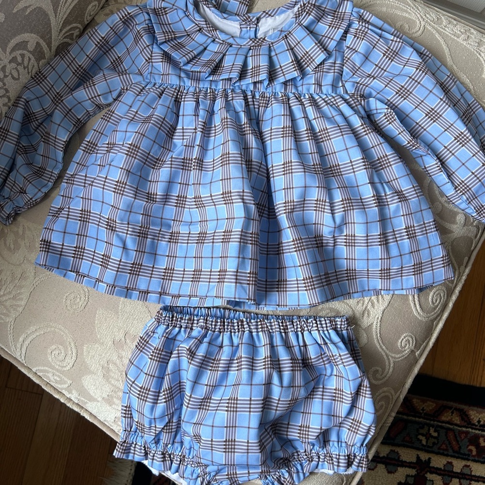 Cecil + Lou Blue/Brown Plaid Set